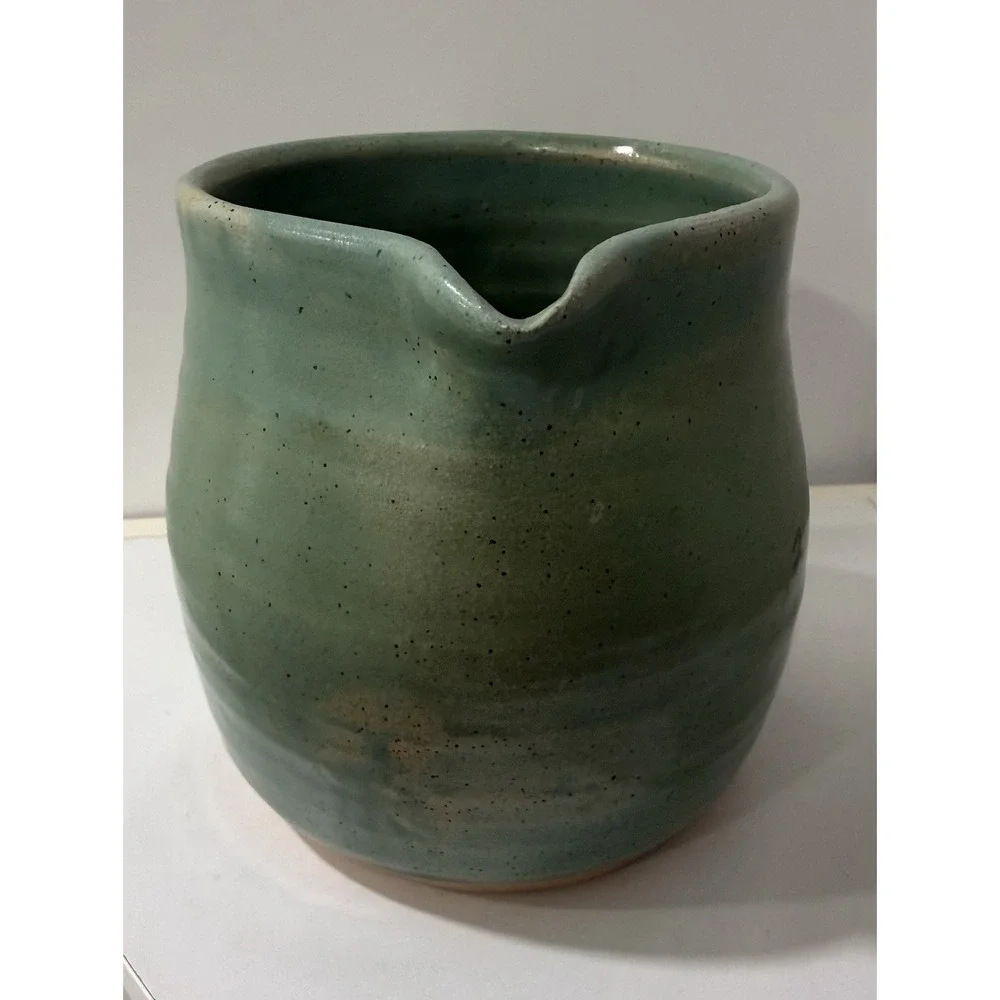 Vintage Signed Art Pottery Pitcher Stoneware Farmhouse Hand Painted Floral